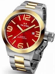 TW Steel Canteen Men's Silver & Gold 50mm Quartz Watch Red Dial (CB72)
