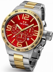Fake AAA TW Steel Canteen Men's Silver & Gold 50mm Chronograph Watch Red Dial (CB74) Watch
