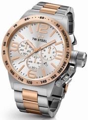TW Steel Canteen Mens Silver Rose Gold 50mm Chronograph Watch Silver Dial CB124