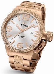TW Steel Canteen Men's Rose Gold 50mm Automatic Movement Watch Silver Dial CB166