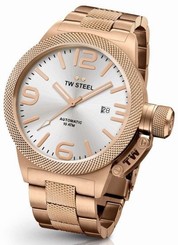 TW Steel Canteen Men's Rose Gold 45mm Automatic Movement Watch Silver Dial CB165