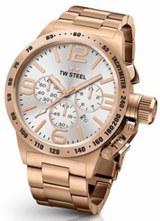 TW Steel Canteen Men's Rose Gold 45mm Chronograph Watch Silver Dial (CB163)
