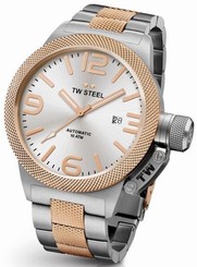 TW Steel Canteen Mens Silver & Rose Gold 50mm Automatic Watch Silver Dial CB126