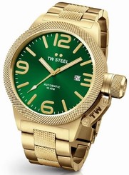 TW Steel Canteen Men's Gold 50mm Automatic Movement Watch Green Dial (CB226)