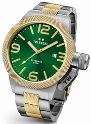 TW Steel Canteen Mens Silver & Gold 50mm Automatic Watch Green Dial CB66