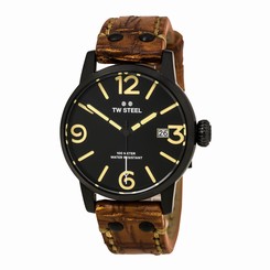 TW Steel MS31 Gent's Black Dial Black IP Steel Brown Strap Watch