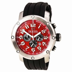TW Steel TW125 Gent's Red Dial Chrono Black Silicon Strap Watch