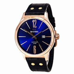 TW Steel Unisex TW1305 Slim Line Blue Bend Rose Gold Steel Blue Dial Watch