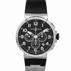 Ulysse Nardin Marine Steel Chrono Auto Date Black Strap Mens Watch 1503-150-3/62
