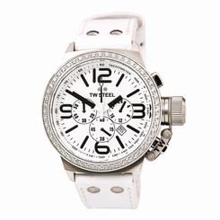TW Steel TW10 Gent's Chrono White Dial White Leather Band Watch