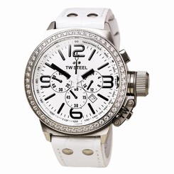 TW Steel TW10R Gent's Chrono White Dial White Strap Crystal Watch