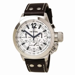 TW Steel CE1007 Men's CEO Canteen White Dial Chrono Brown Leather Strap Watch