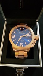TW Steel Mens Gold Quartz Automatic 50mm Watch Blue Big Crystal Saphire RRP ��570