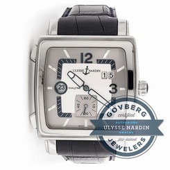 Ulysse Nardin Quadrato Dual Time 243-92-601 Auto Steel Mens Strap Watch Date