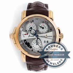 Ulysse Nardin Sonata Automatic 42mm Rose Gold Date GMT Alarm Strap Watch 676-88