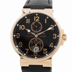 Ulysse Nardin Maxi Marine Chronometer Rose Gold Black Strap Mens Watch 266-66/62