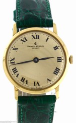 Men's Vintage Baume & Mercier 14K Yellow Gold Green Crocodile Roman 29mm Watch