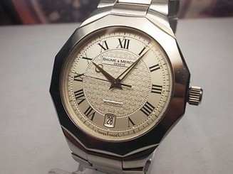 BAUME ET MERCIER RIVIERA DATE ALL STEEL AUTOMATIC MEN'S WATCH EUC