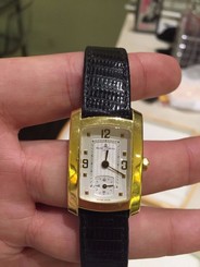 Ladies 18k Baume Mercier Hampton Milleis Black Strap Watch