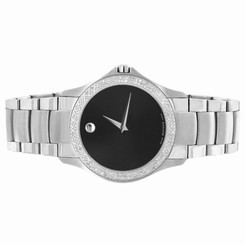 Military Mens Movado Watch Real Diamond 0605869 Black Dial 38MM Stainless Steel