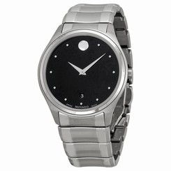 New Movado Celo Black Daimond Dial Stainless Steel Mens Watch 0606839