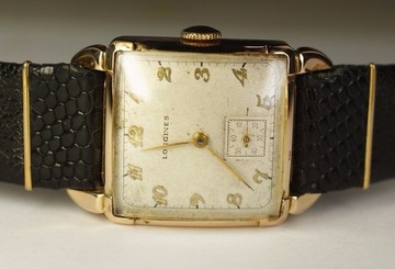 Longines 14K Solid Gold Square 17J 10L Vintage 1940's Swiss Watch Black Leather