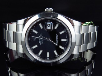 Mens New 41 MM Black Stick Dial Rolex DateJust II 2 116300 Smooth Bezel Watch