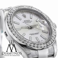 MENS ROLEX DATEJUST II SILVER DIAL 41MM AUTOMATIC WATCH DIAMOND BEZEL 116300