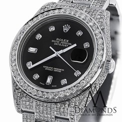 DIAMOND ROLEX DATEJUST II 116300 41MM STAINLESS STEEL WATCH BLACK DIAMOND DIAL