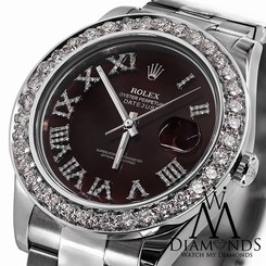 ROLEX DATEJUST II RED ROMAN DIAMOND DIAL 41MM WATCH DIAMOND BEZEL 116300