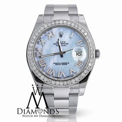 ROLEX DATEJUST II ICE BLUE ROMAN NUMERAL DIAL 41MM WATCH DIAMOND BEZEL 116300