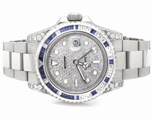 Mens Stainless Steel Rolex GMT Master II 40 MM 116710 Sapphire and Diamond Watch