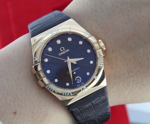 $15,000 Omega 18K Rose Gold 35mm Constellation Chocolate Griffes Diamond Watch