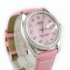 Rolex 1500 Oyster Perpetual Date MOP Diamond Dial & Diamond Bezel Women's Watch