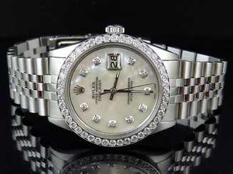 Mens Rolex Datejust 36 MM White MOP Dial Jubilee Band Diamond Watch 2.75 Ct