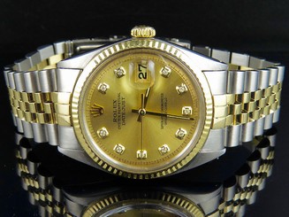 Mens Rolex Datejust 2 Tone 18K Gold/Steel Fluted Bezel 36 MM 1601 Diamond Watch