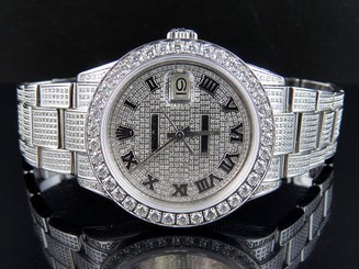 Mens Stainless Steel Rolex Datejust Oyster Steel 38 MM Full Diamond Watch 10 Ct