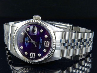 Mens Rolex Datejust 18K /Steel Fluted Bezel 36MM Jubilee Blue Dial Diamond Watch