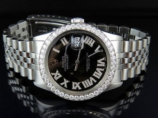 Mens Rolex Datejust 36MM Quickset 16014 Jubilee Black Dial Diamond Watch 3.35 Ct