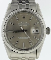 MENS ROLEX DATEJUST GREY DIAL STAINLESS STEEL 16030 QUICKSET GREAT COND 1975