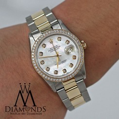 Rolex 16233 Datejust Two Tone 36mm Diamond Bezel & Mother Of Pearl Diamond Dial