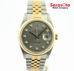 Rolex Datejust 16233 Gray Factory Diamond Dial 18K/Steel Automatic Men's Watch