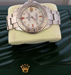 ROLEX YACHTMASTER MEN'S REF 16622 STAINLESS PLATINUM WITH MOP DIAM& RUBIES K S