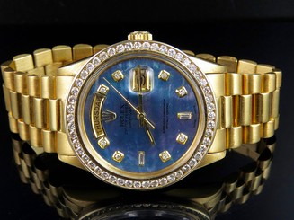 18K Mens Yellow Gold Rolex President Day-Date 36MM Tahitian Diamond Watch 3.15CT