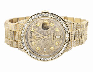 Excellent 18K Yellow Gold Rolex 18038 Day-Date Presidential Diamond Watch 17 Ct