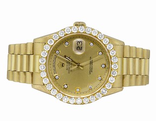 18K Mens Yellow Gold Rolex President Day-Date 36MM Champagne Diamond Watch 5.5Ct