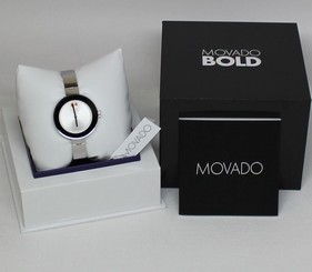 New! Movado BOLD Silver Dial Rose Tone Dot Stainless Steel Bangle Watch 3600194