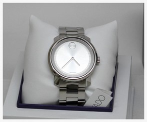 New! Movado BOLD Large 42mm Silver Dial Stainless Steel Bracelet Watch 3600257