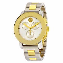 New Movado Bold Chronograph Two-Tone Silver Sunray Dial Unisex Watch 3600357