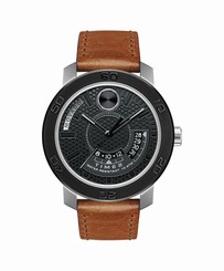 New! Movado Bold Large Tumbled Watch With Brown Leather Strap 3600361